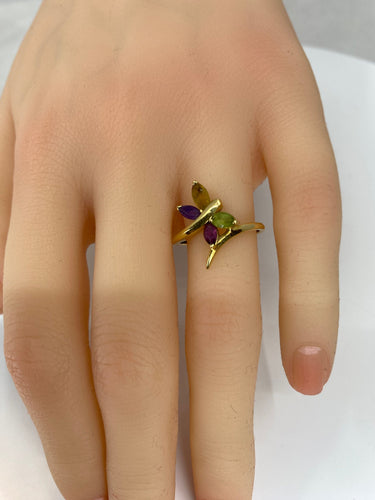 Bague 51 Bague papillon en or jaune & pierres fines 58 Facettes