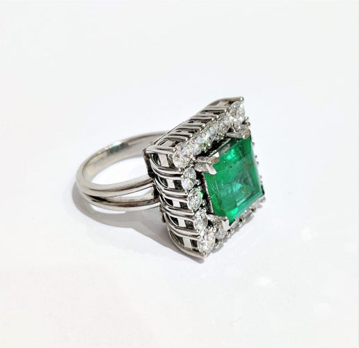 Bague 51 Bague platine émeraude entourage diamants 58 Facettes 1-775/4