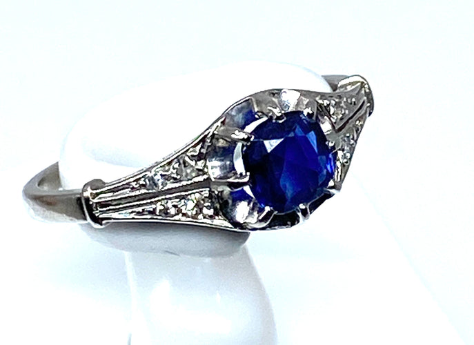 Bague Bague 1900 Platine Saphir et Diamants 58 Facettes