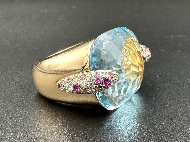 Bague POMELLATO - Bague Pin-up Or rose Aigue-marine Diamants Rubis 58 Facettes