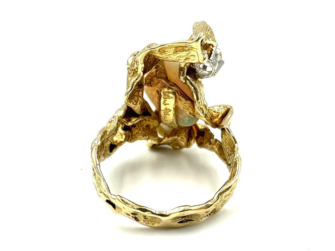 Bague 62 GILBERT ALBERT -  Bague Or Opale Diamant et Perle baroque 58 Facettes