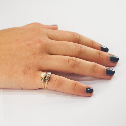 Bague Bague Ancienne Toi & Moi Perle Diamants 58 Facettes LOT 3096