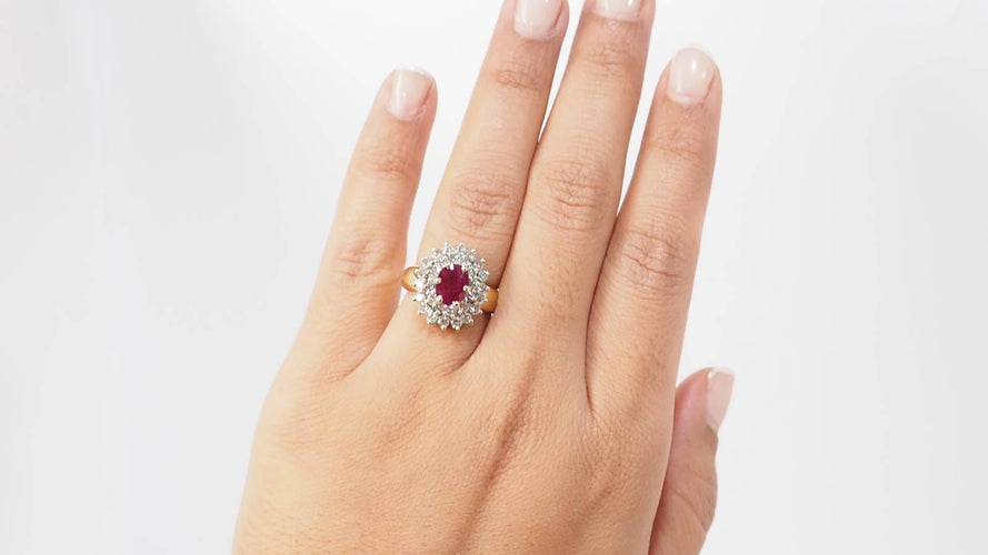 Bague 54.5 Bague pompadour or jaune rubis diamants 58 Facettes 32369