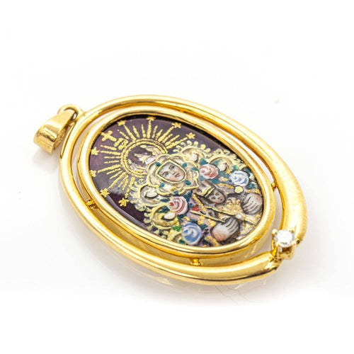 Pendentif Médaille Or jaune Email de la Vierge de Montserrat 58 Facettes D359668LF