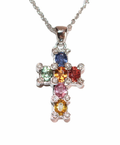 Collier Pendentif-chaîne Croix saphirs et diamants 58 Facettes 473