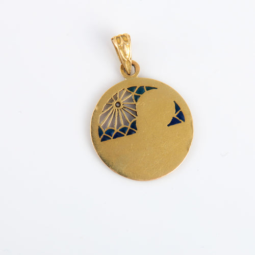Pendentif Médaille Art Nouveau Liegault diamant et émail plique à jour 58 Facettes