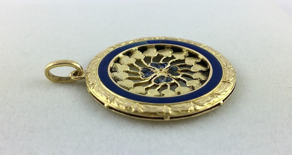 Pendentif Pendentif Belle époque Email et motifs coeurs 58 Facettes