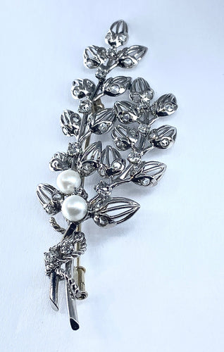 Broche Broche Platine Or Perles Diamants. 58 Facettes AB213