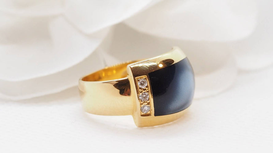 Bague 55 Bague Clozeau or jaune diamants résine 58 Facettes