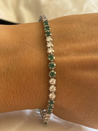 Bracelet Bracelet rivière diamants et émeraudes 58 Facettes