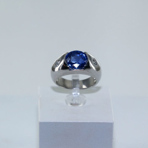 Bague 50 Bague "boule" Or blanc Saphir et Diamants 58 Facettes