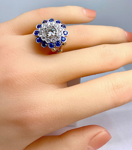 Bague 51 Bague Or blanc Diamants Saphirs 58 Facettes AB241