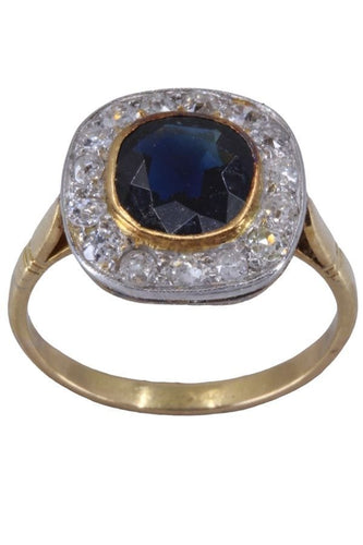 Bague 54 BAGUE ANCIENNE MARGUERITE SAPHIR ET DIAMANTS 58 Facettes 081061