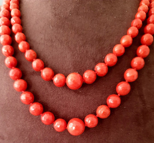 Collier Collier 2 rangs corail sarde facetté en chute 58 Facettes C