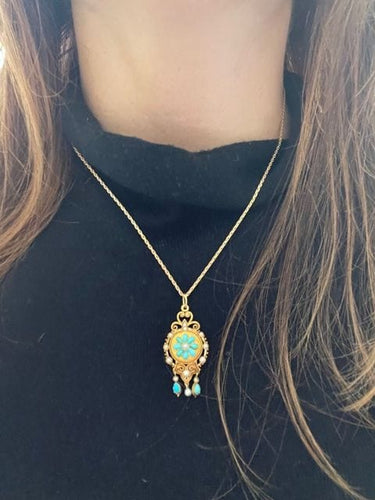 Pendentif Pendentif Napoléon III, turquoises et perles 58 Facettes