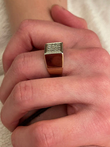 Bague 53 Bague Chevalière Or Rose Pavage De Diamants 58 Facettes 934506