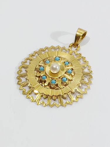 Pendentif Pendentif Or Turquoises Et Perle 58 Facettes 3096/1