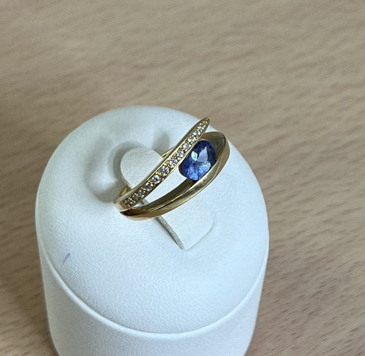 Bague Bague Or Jaune avec Pierre Bleue et Diamant 58 Facettes 20400000435