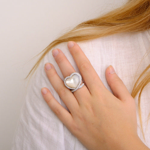 Bague 53 Bague Coeur Diamants Nacre 58 Facettes