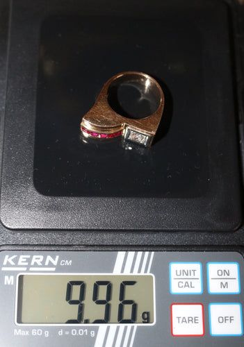 Bague 50 / diamant Bague Tank Diamant Et Pierres Rouges 58 Facettes 505