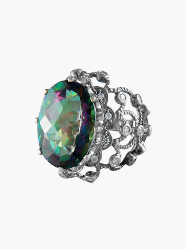 Bague Bague Pierre synthétique Or Blanc et Diamants 58 Facettes