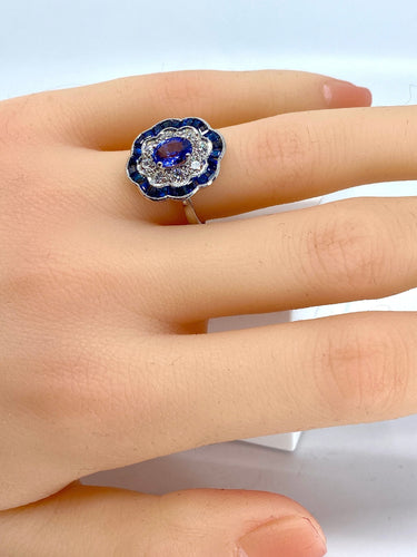 Bague 51 Bague marguerite Or Saphirs Diamants 58 Facettes AB214
