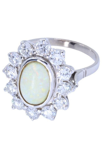 Bague BAGUE ANCIENNE OPALE ET DIAMANTS 58 Facettes 065401