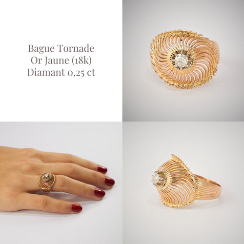 Bague Bague Tornade Or Jaune Diamant 58 Facettes LOT 3680