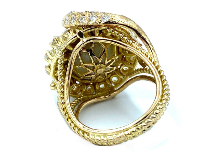 Bague Bague en or jaune, perle mabé et diamants 58 Facettes