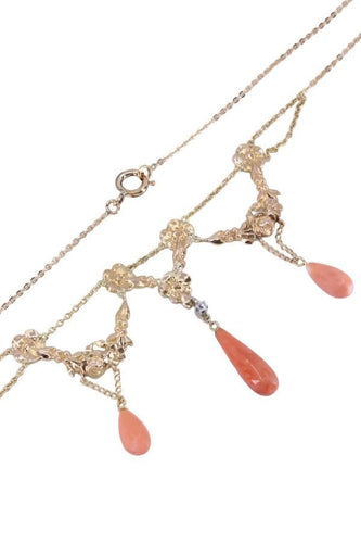 Collier COLLIER DRAPERIE ANCIEN CORAIL ET DIAMANT 58 Facettes 076131