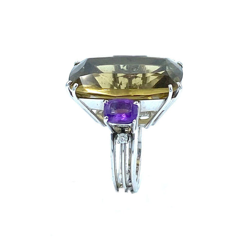 Bague Antonini. Bague or blanc quartz, améthystes et diamants 58 Facettes