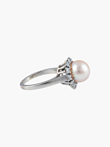 Bague Bague or blanc perle et diamants 58 Facettes 2069