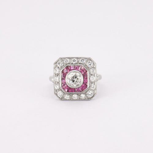 Bague 53 Bague style Art Déco Diamants et Rubis 58 Facettes