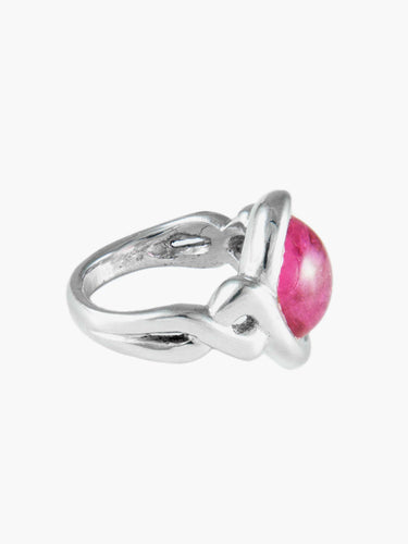 Bague Bague Or Blanc Tourmaline Rose Cabochon 58 Facettes