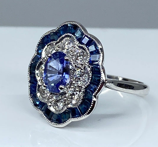 Bague 51 Bague marguerite Or Saphirs Diamants 58 Facettes AB214