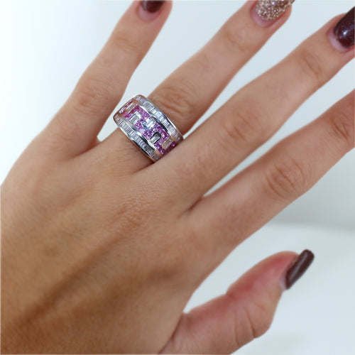 Bague Bague diamants et saphirs roses 58 Facettes