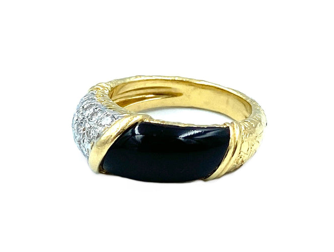 Bague Van Cleef & Arpels. Bague or, platine, onyx et diamants 58 Facettes