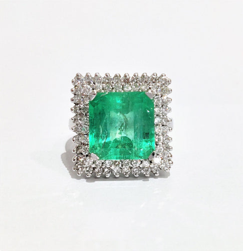 Bague 52.5 Bague or blanc émeraude de Colombie et diamants 58 Facettes 1-753/1