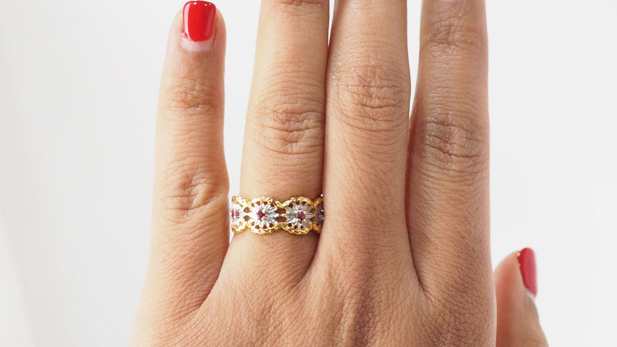Bague 54 Bague ajourée en Or 2 tons, rubis 58 Facettes 31804