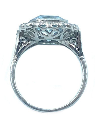 Bague Bague Belle Époque platine, aigue-marine et diamants 58 Facettes
