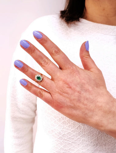 Bague 52.5 Bague marguerite, émeraude et diamants 58 Facettes Fil/Em