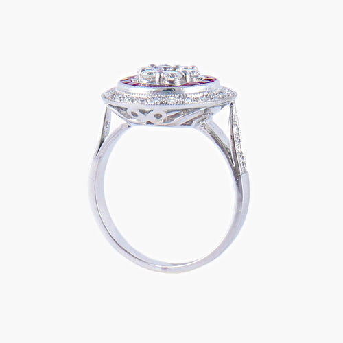 Bague 57 Bague style Art Déco Diamants et Rubis 58 Facettes
