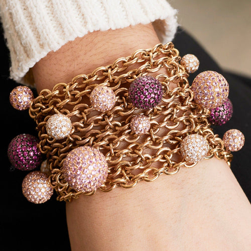 Bracelet DE GRISOGONO – Bracelet Boules Saphirs roses Rubis Diamants 58 Facettes