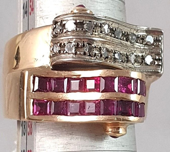 Bague 56 Bague "Vague" 2 Ors Rubis Diamants 58 Facettes R 1369  Ree