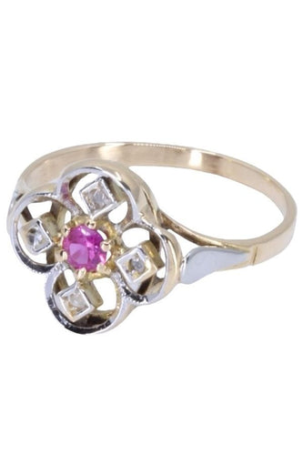 Bague 54 BAGUE TRÈFLE ART NOUVEAU RUBIS DIAMANTS 58 Facettes 073181