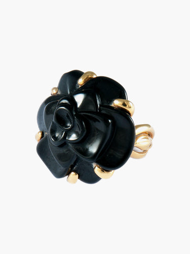 Bague 52 Chanel - Bague Camélia Grand Modèle Onyx et Or Jaune 58 Facettes