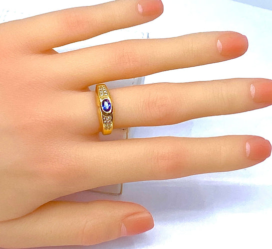 Bague 53 Bague jonc en or jaune 18 carats, saphir et diamants. 58 Facettes AB274