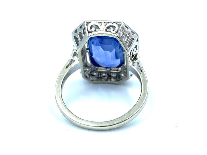 Bague Bague style Art-Deco or blanc, saphir et diamants 58 Facettes