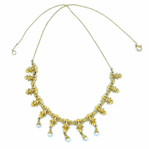 Collier Collier draperie 19ème or jaune et perles 58 Facettes