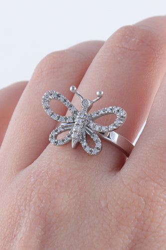Bague Bague Or Blanc, Forme Papillon Pavage en diamants 58 Facettes